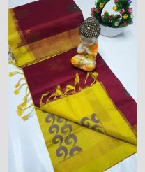 Maroon and Lite Yellow tripura silk sarees with All over Buttas design