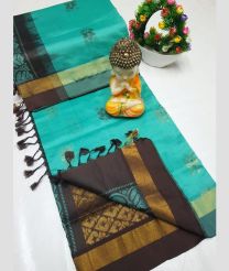 Turquoise and  Black Eel tripura silk sarees with All over Buttas design