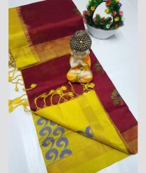 Crimson and Yellow tripura silk sarees with All over Buttas design