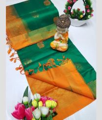 Mint Green and Orange tripura silk sarees with All over Buttas design
