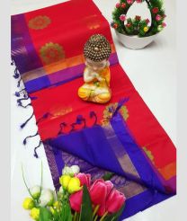 Red and Royal Blue tripura silk sarees with All over Buttas design