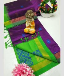 Purple and Parrot Green tripura silk sarees with All over Buttas design