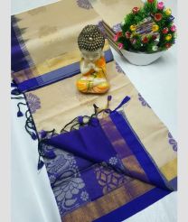 Cream and Royal Blue tripura silk sarees with All over Buttas design