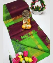Maroon and Parrot Green tripura silk sarees with All over Buttas design