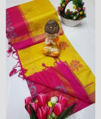 Yellow and Pink tripura silk sarees with All over Buttas design