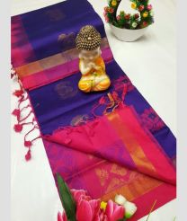Purple Blue and Pink tripura silk sarees with All over Buttas design