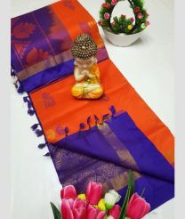 Orange and Purple Blue tripura silk sarees with All over Buttas design