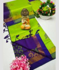 Parrot Green and Purple  tripura silk sarees with All over Buttas design