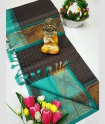 Dark Chocolate and Blue Turquoise tripura silk sarees with Pochampally Border design