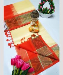 Cream and Orange tripura silk sarees with Pochampally Border design