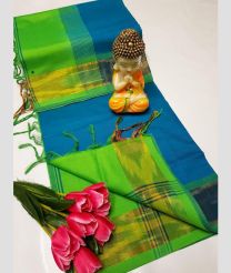 Blue and Parrot Green tripura silk sarees with Pochampally Border design