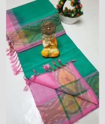 Turquoise and Rose Pink tripura silk sarees with Pochampally Border design