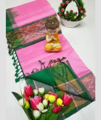Rose Pink and Green tripura silk sarees with Pochampally Border design