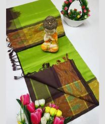 Parrot Green and Chocolate tripura silk sarees with Pochampally Border design