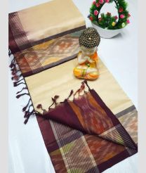 Cream and Plum Velvet tripura silk sarees with Pochampally Border design