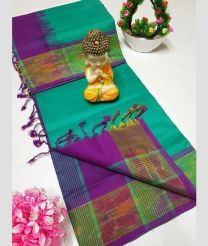 Turquoise and Magenta tripura silk sarees with Pochampally Border design