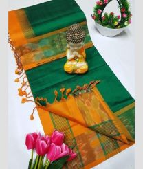 Green and Orange tripura silk sarees with Pochampally Border design