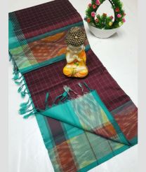 Maroon and Blue Turquoise tripura silk sarees with All over Checks design