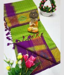 Parrot Green and Magenta tripura silk sarees with All over Checks design