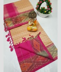 Lite Peach and Pink tripura silk sarees with All over Checks design