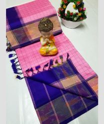 Rose Pink and Royal Blue tripura silk sarees with All over Checks design