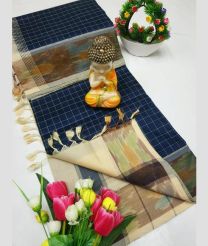 Black and Cream tripura silk sarees with All over Checks design