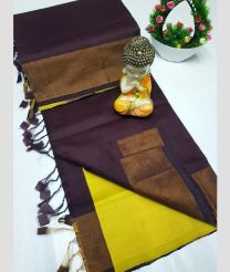 Chocolate and Yellow tripura silk sarees with plain design