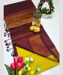 Dark Maroon and Yellow tripura silk sarees with plain design