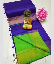 Purple Blue and Parrot Green tripura silk sarees with plain design