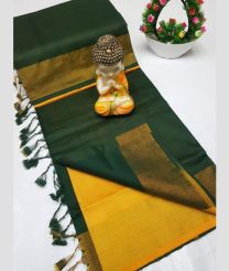 Pine Green and Yellow tripura silk sarees with plain design