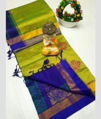 olive green colour tripura silk sarees with All over Buttas design