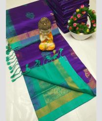 purple and cyan colour tripura silk sarees with All over Buttas design