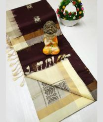 coffee and cream colour tripura silk sarees with All over Buttas design