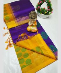 orange and purple colour tripura silk sarees with All over Buttas design