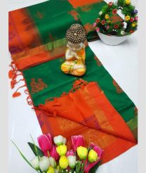 dark green colour tripura silk sarees with All over Buttas design