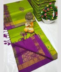 olive and purple colour tripura silk sarees with All over Buttas design
