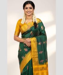 teal and yellow colour tripura silk sarees with All over Buttas design