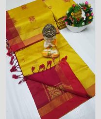 orange colour tripura silk sarees with All over Buttas design