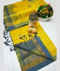 yellow colour tripura silk sarees with All over Buttas design