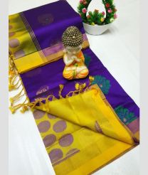blue  and yellow colour tripura silk sarees with All over Buttas design
