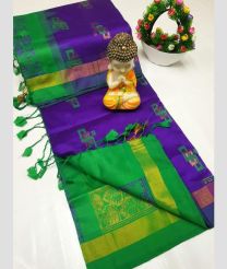 green and purple coloru tripura silk sarees with All over Buttas design