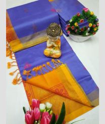 blue and orange colour tripura silk sarees with All over Buttas design
