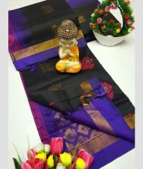 charcoal and navy blue colour tripura silk sarees with All over Buttas design