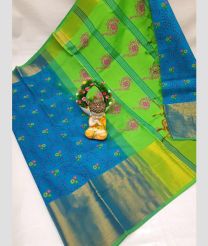 green and green colour tripura silk sarees with Pochampally Border design