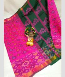 magenta and dark green colour tripura silk sarees with Pochampally Border design