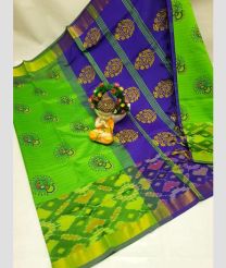 green and violet colour tripura silk sarees with Pochampally Border design