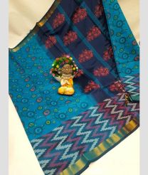 cyan blue colour tripura silk sarees with Pochampally Border design