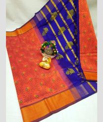 magenta red and blue colour tripura silk sarees with Pochampally Border design