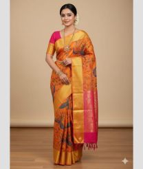 orange colour tripura silk sarees with Pochampally Border design