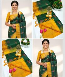 green and  yellow colour tripura silk sarees with All over Buttas design